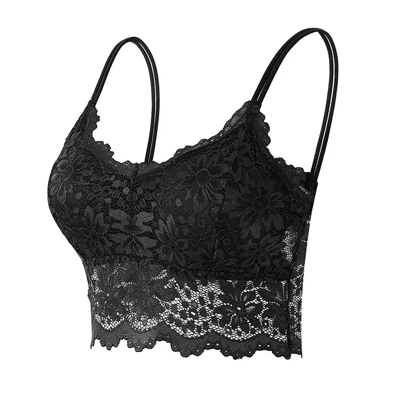 New Women Lace Bras Top Comfortable Bralette Solid Color Sexy Underwear Vest Female Hollow Out Wireless Lingerie Seamless Bra