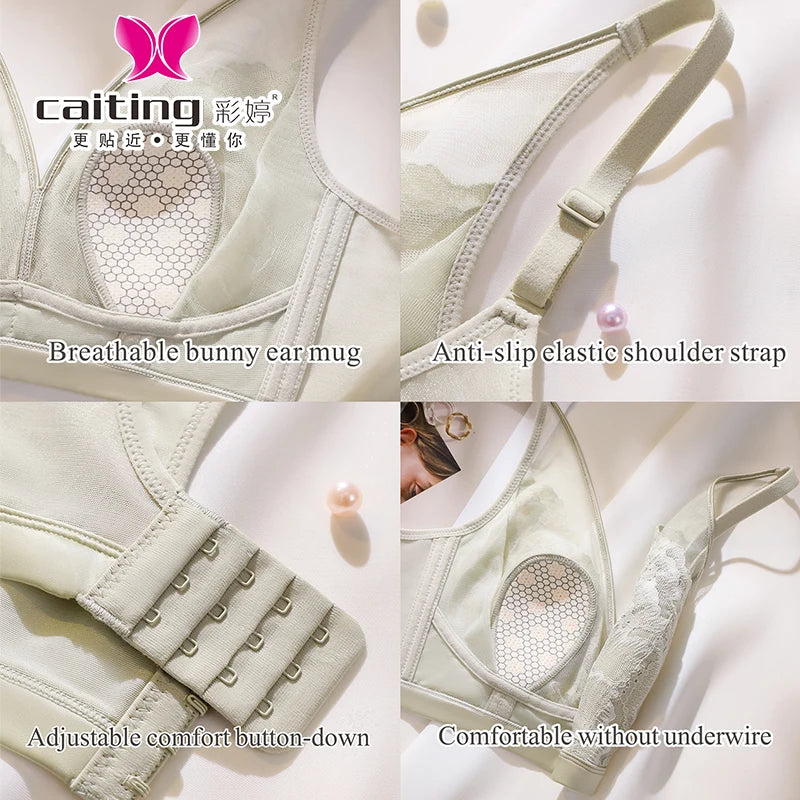CAITING Adjustable Women's Bra Rabbit EarSexy Underwear for Big Breast Wireless Full Cup Bra for Young Women