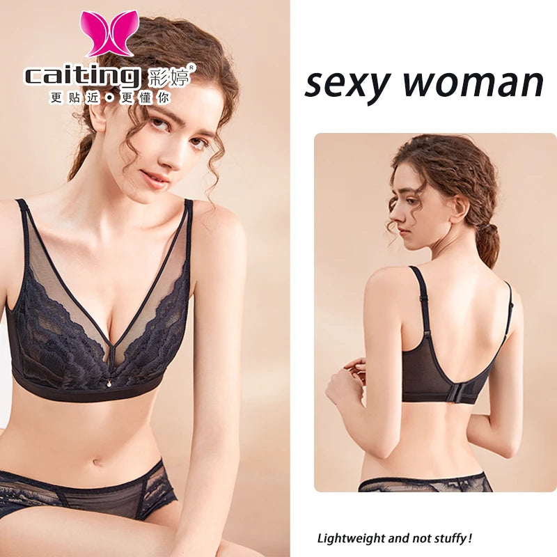 CAITING Adjustable Women's Bra Rabbit EarSexy Underwear for Big Breast Wireless Full Cup Bra for Young Women