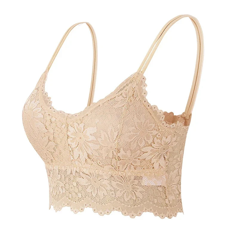 New Women Lace Bras Top Comfortable Bralette Solid Color Sexy Underwear Vest Female Hollow Out Wireless Lingerie Seamless Bra
