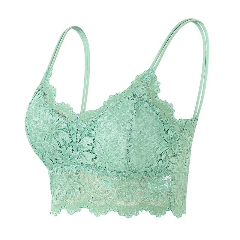 New Women Lace Bras Top Comfortable Bralette Solid Color Sexy Underwear Vest Female Hollow Out Wireless Lingerie Seamless Bra